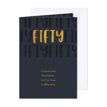 Uitnodiging stijlvol met gouden fifty en papierlook